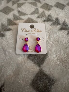 Fuchsia Teardrop Crystal Earrings